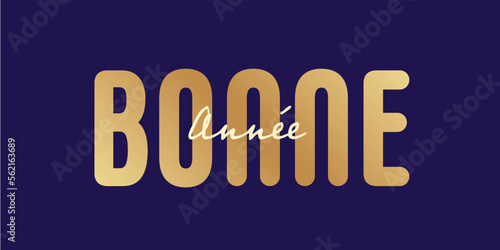 French text: Bonne année,supperposed white and gold text with a blue background 
