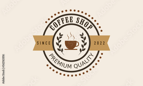 Coffee logo beans brown round cafe menu emblem, coaster mockup design element, product banner
