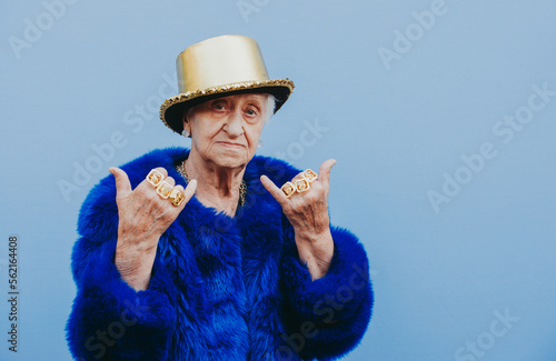 Grandmother portraits on colored backgrounds