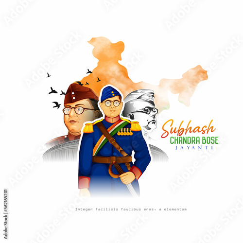 illustration of Indian background with Nation Hero and Freedom Fighter Subhash Chandra Bose photo