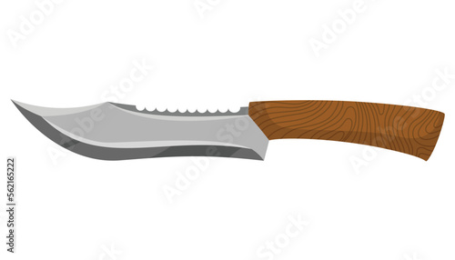 Military hunting knife. Combat weapon blade, vector model type. Trapper sword or hunter knife blade. Protection concept. Warrior blade or jackknife on white background
