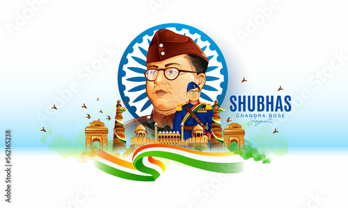 Obraz na plátně illustration of Indian background with Nation Hero and Freedom Fighter Subhash C