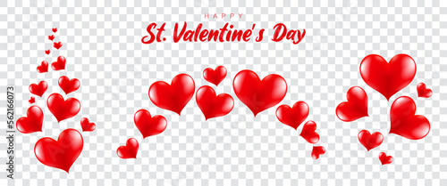 Red hearts for Valentine's day. Realistic heart shapes in red colors 