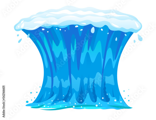 One big blue ocean wave in front view isolated, wonderful surfing wave illustration