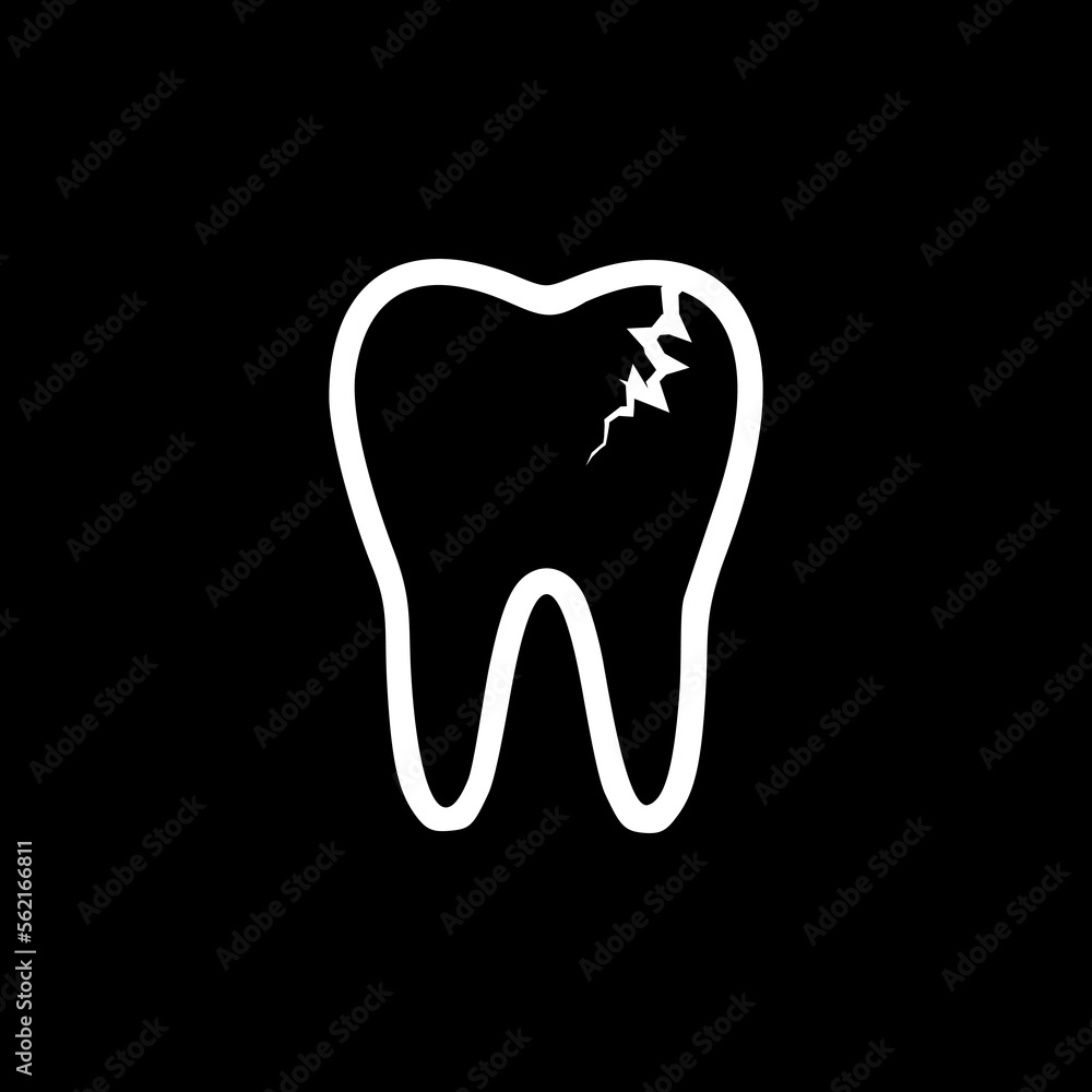 Broken tooth icon isolated on black background. Broken tooth icon isolated on black background.