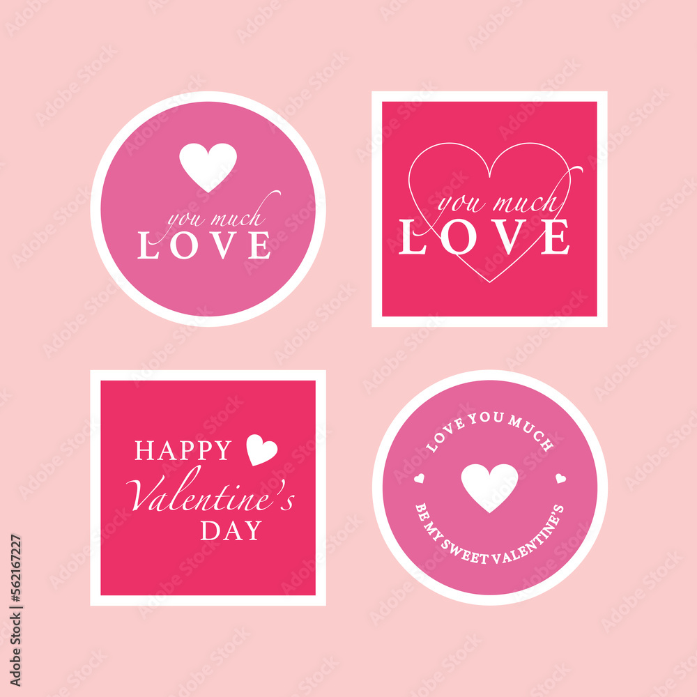 Valentine's Day. Set badge or label isolated on background. Vector illustration