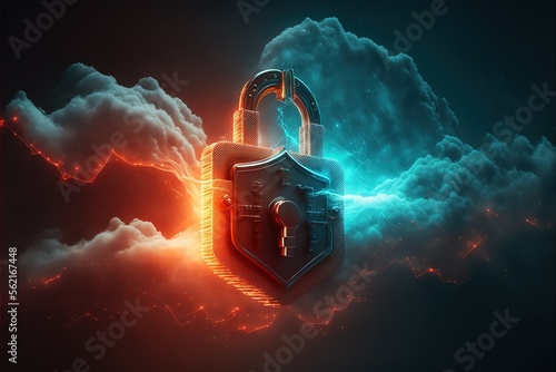 Fototapete Cyber security, data protection, cyberattacks concept on blue background