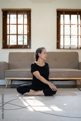 Home workout. Happy senior woman doing domestic training, exercise at home, indoors. Fit mature lady taking care of her body, leading active lifestyle. Free Download Home workout. Happy senior woman doing domestic training, exercise at home, indoors. Fit mature lady taking care of her body, leading active lifestyle. - GFXLoad