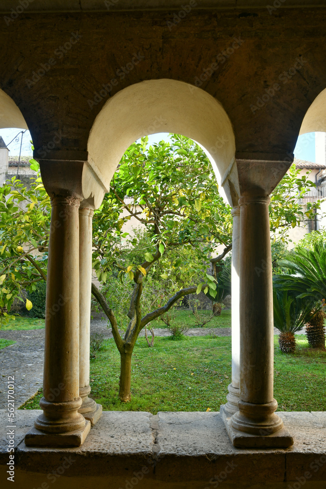 A detail of the cloister of the Fossanova abbey. It is located in Italy in the Lazio region, not far from Rome.