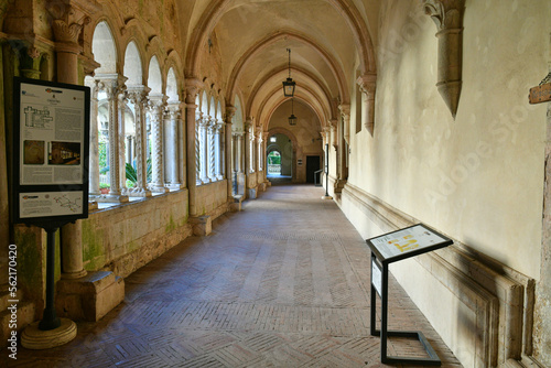 A detail of the cloister of the Fossanova abbey. It is located in Italy in the Lazio region  not far from Rome.