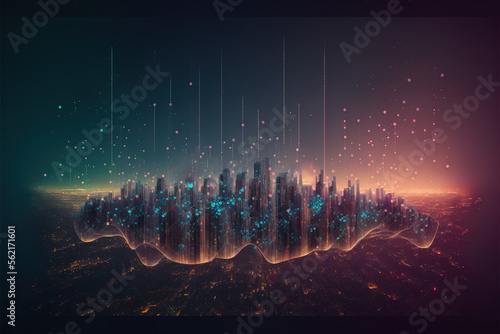 smart city and abstract dots connected with gradient lines technology concept.Generative AI