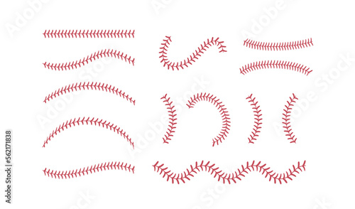 Softball Stitches. Softball laces set. Vector illustration