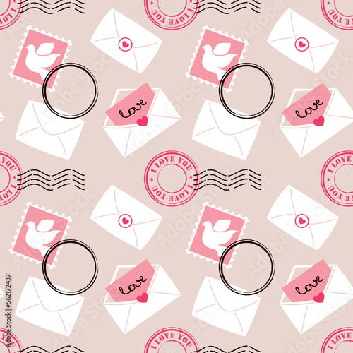 Valentine's seamless pattern with love envelopes. Vector illustration in doodle flast style photo
