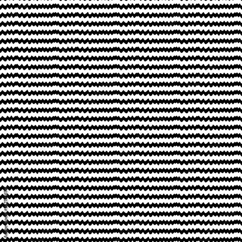 Jagged stripes seamless pattern. Curved lines ornament. Curves print. Striped background. Broken line shapes wallpaper. Linear waves motif. Wavy stripe figures. Ethnical textile print. Vector art