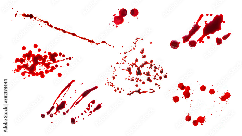 Long row of dark blood drops. Isolated png with transparency - obrazy, fototapety, plakaty 