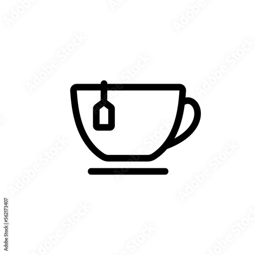 Cup with tea bag icon. Symbol of tea drinking in office and at work with fragrant black and long leaf drink with touch of oolong and vector puero photo