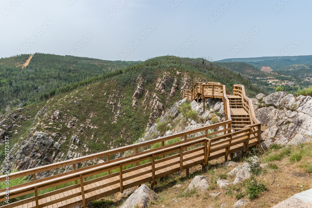 Wooden structure of the footbridges of Cerro da Candosa on top of the mountain, Vila Nova do Ceira - Góis PORTUGAL