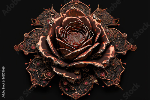 a cool looking steampunk inspired rose, metal art, generative ai technology