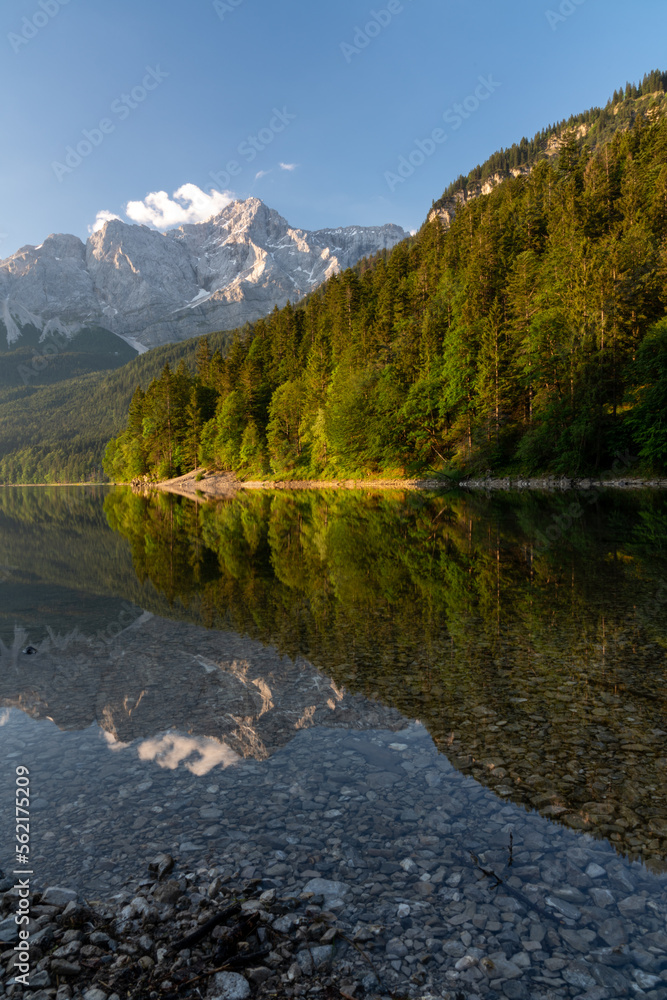 a people empty eibsee in the morning