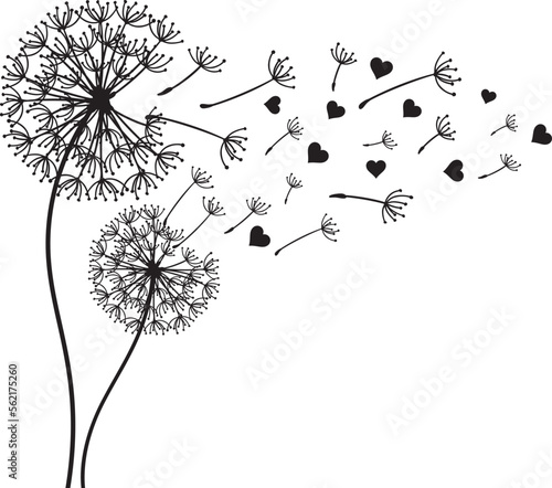 Dandelion with Hearts vector on white background.