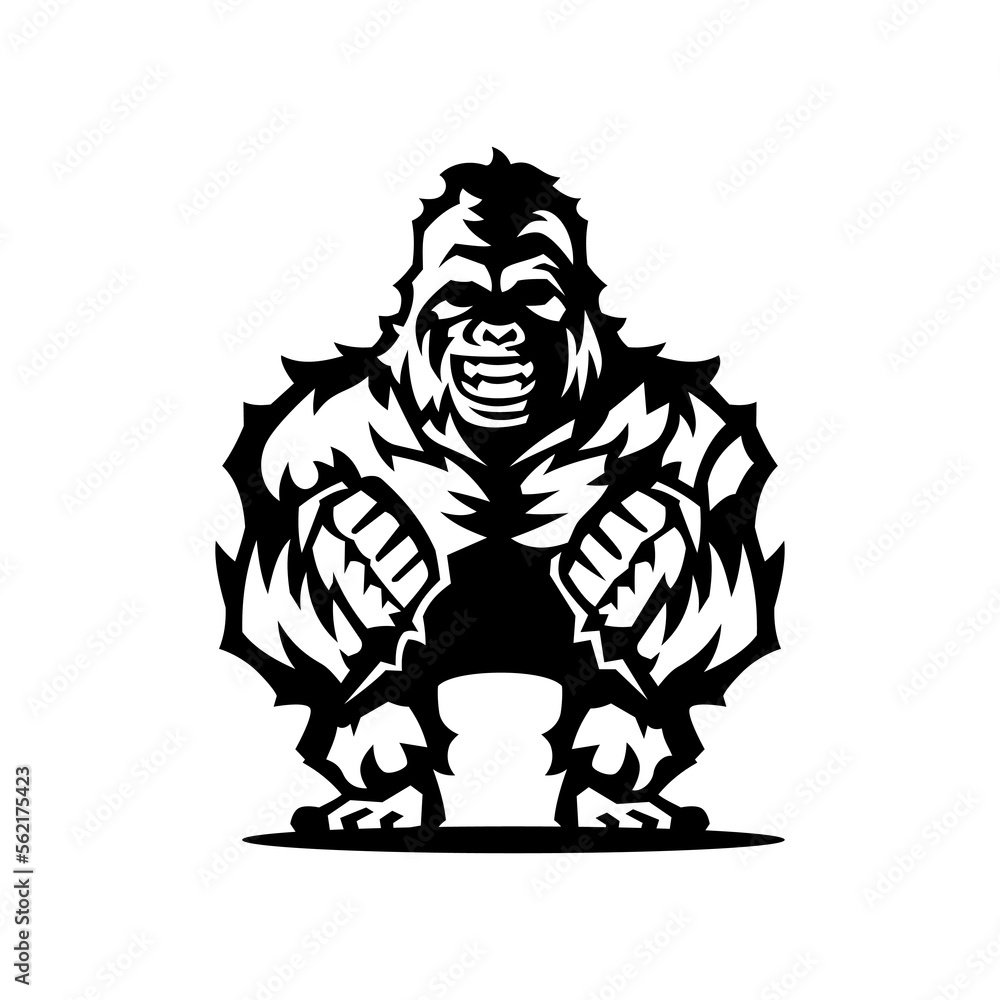 Fototapeta premium big gorilla happy and smiling, logo vector icon