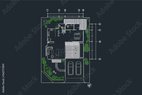 Detailed townhouse section, floor plans, apartments layout. Vector blueprint for architectural vector