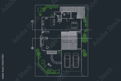 Detailed townhouse section, floor plans, apartments layout. Vector blueprint for architectural vector