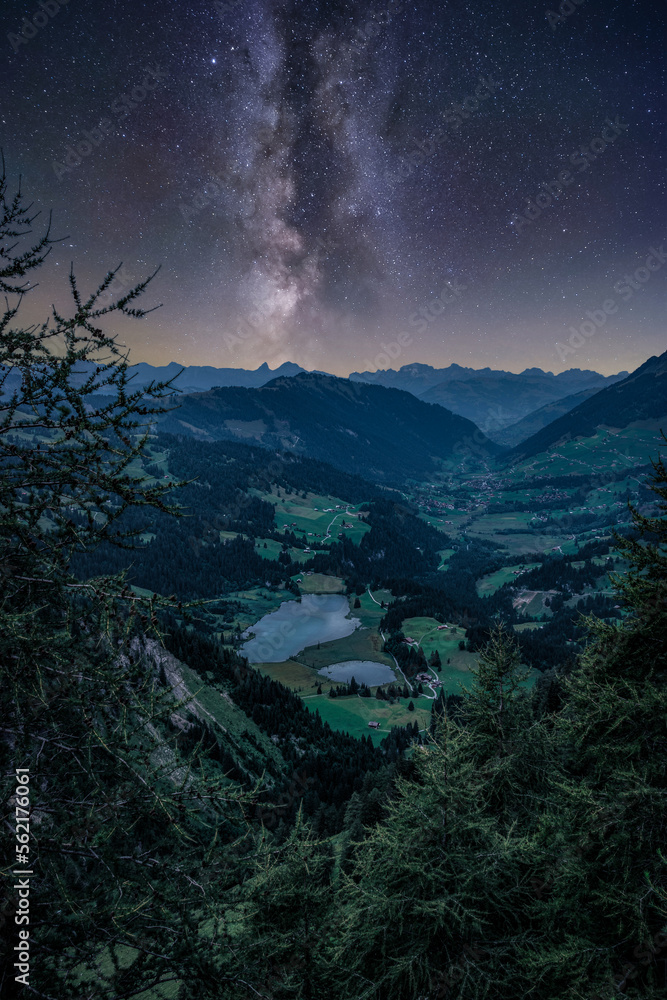 Magical Night at Lauenensee Lake near Gstaad: Milkyway and Stars in the Sky