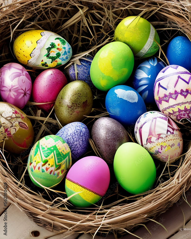 Easter Eggs in a Basket Created with Generative AI