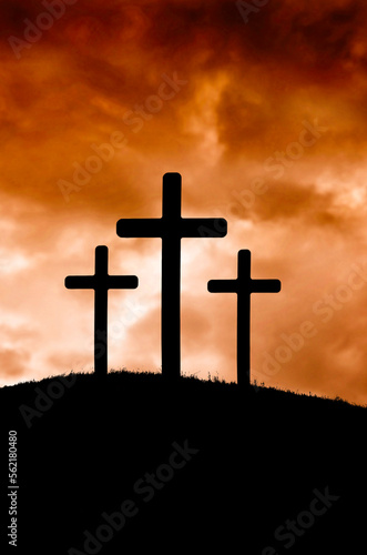 three crosses for crucifixion, Easter and Christ death concept