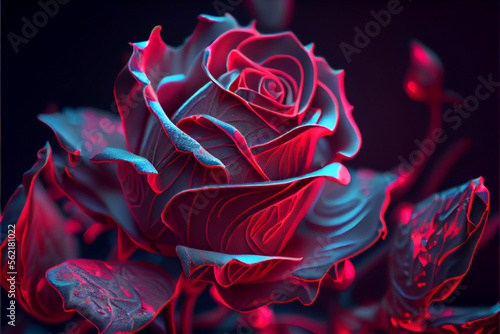 Fototapeta Naklejka Na Ścianę i Meble -   Beautiful fresh roses. Red neon rose close up. 