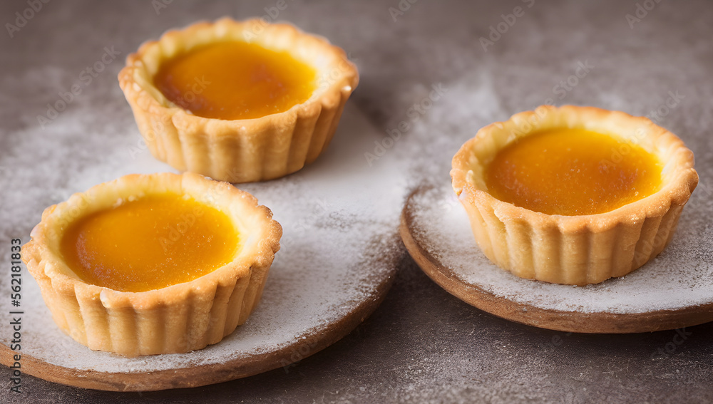 Illustration of custard tarts, generative ai Illustration of custard tarts, generative ai