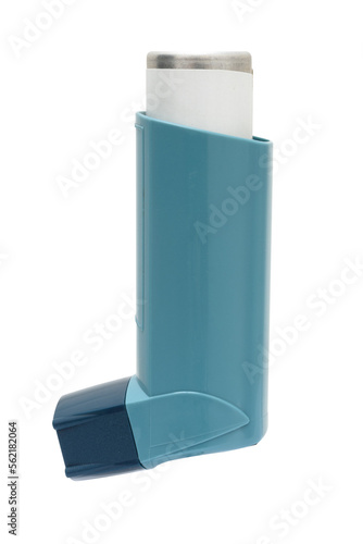 Aplicador plástico spray, usado para inalação por via oral de um medicamento de controle e prevenção de asma,  bronquite crônica e enfisema.