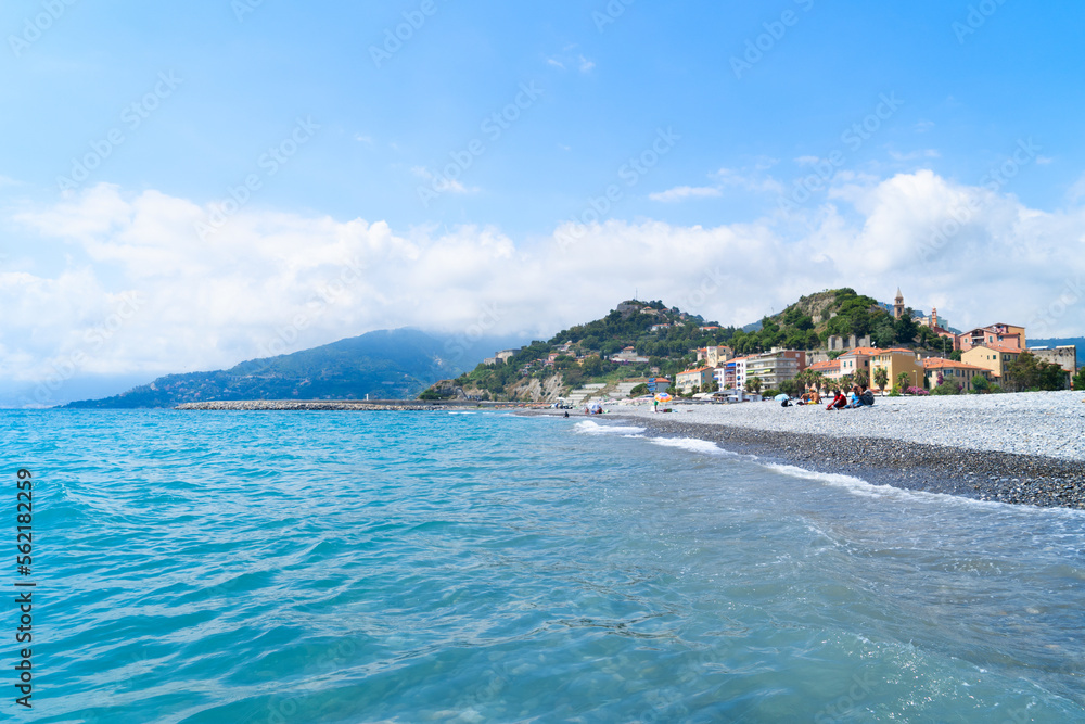 sea coast and old town of Ventimiglia, Italy, Liguria region sea coast and old town of Ventimiglia, Italy, Liguria region