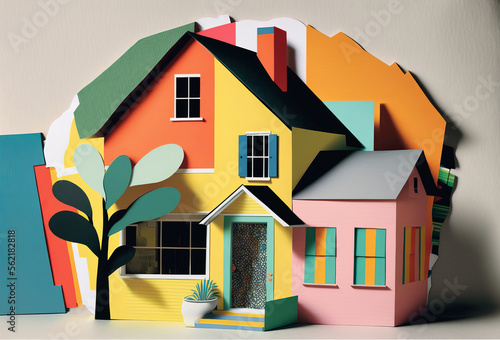 abstract house trendy paper collage design. Generative ai