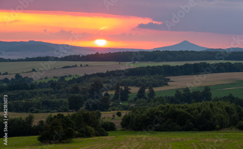 sunset in Kaczawskie mountains in Poland