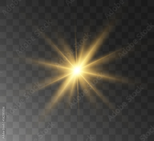 Transparent yellow sunlight special lens flash light effect. Front solar flare lense