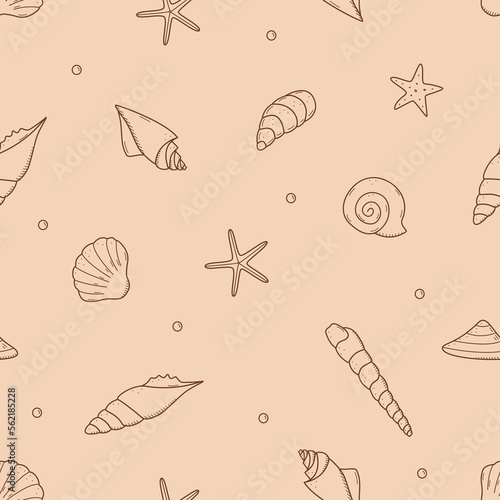 Seamless pattern background of seashells. Vector illustration texture wallpaper marine concept.