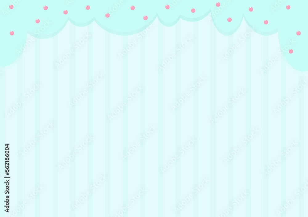 Sweet pale blue striped background with blue round clouds on top and round sprinkles Sweet pale blue striped background with blue round clouds on top and round sprinkles