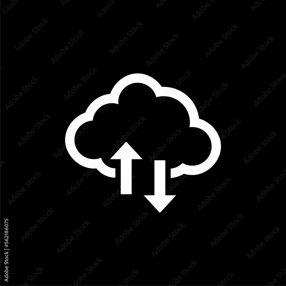 Cloud coicon isolated on blackmputing service sign with arrow up and down Cloud coicon isolated on blackmputing service sign with arrow up and down
