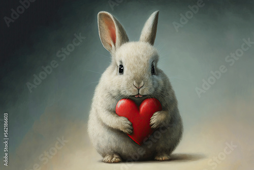 Adorable bunny holding a heart. Cute valentines bunny. Valentines day card. Love rabbit. Rabbit with a heart © Aquir