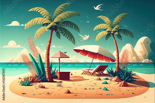 Beach with palm trees - Generative AI