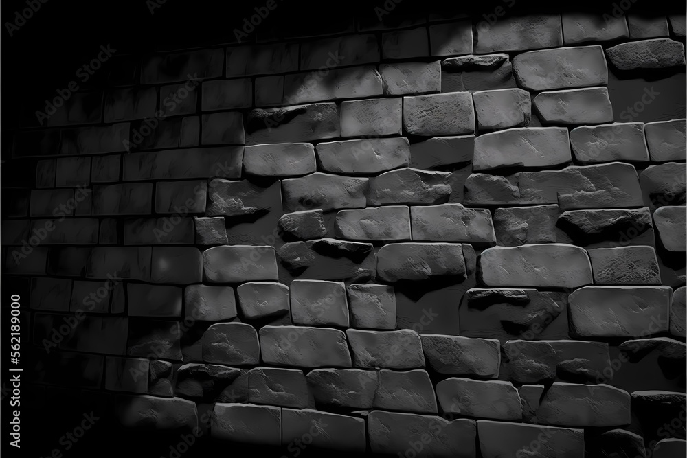 Fototapeta premium ﻿A black and white photo of a brick wall with a hole in it - Generative AI
