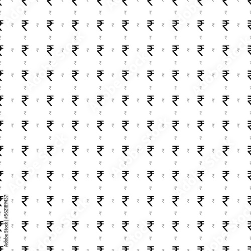 Square seamless background pattern from geometric shapes are different sizes and opacity. The pattern is evenly filled with big black indian rupee symbols. Vector illustration on white background