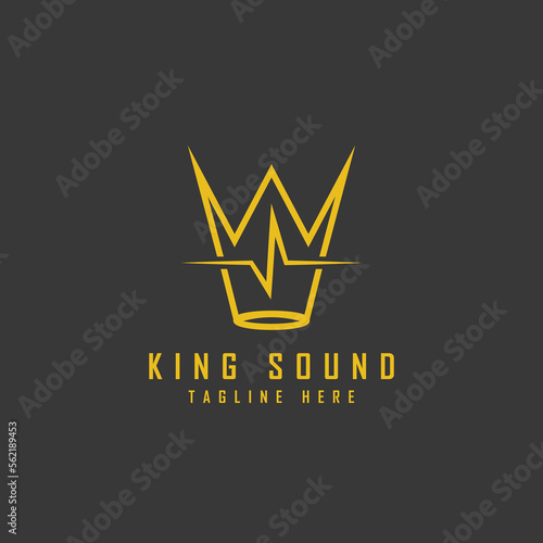 King sound sing singer logo. Simple illustration of crown silhouette  wave  equalizer  sound  music rhythm. Minimalist line art abstract retro design style