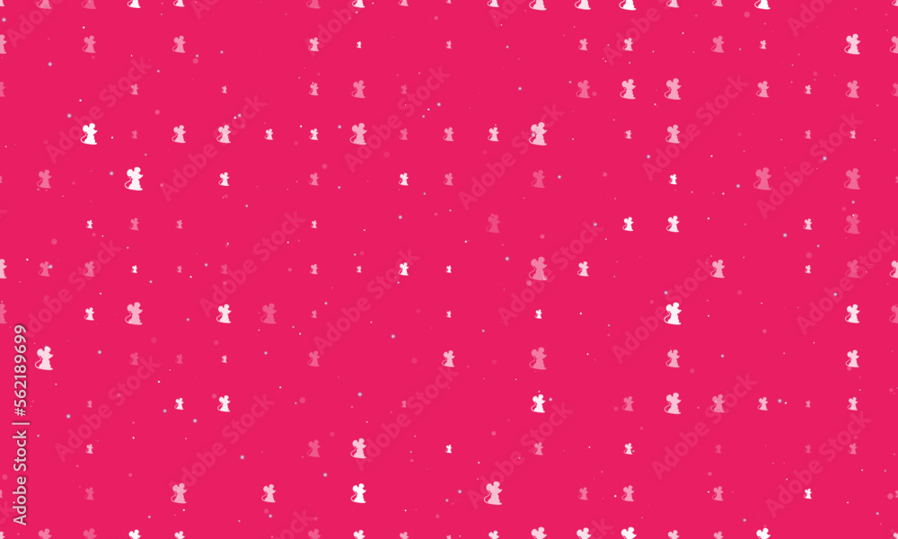 Seamless background pattern of evenly spaced white mouse symbols of different sizes and opacity. Vector illustration on pink background with stars Seamless background pattern of evenly spaced white mouse symbols of different sizes and opacity. Vector illustration on pink background with stars