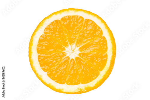 Fresh juicy orange cut in half. Isolated on white background.