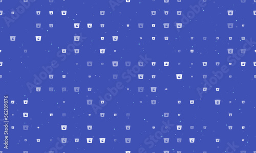 Seamless background pattern of evenly spaced white instant noodles symbols of different sizes and opacity. Vector illustration on indigo background with stars