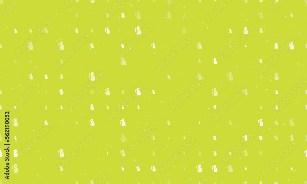Seamless background pattern of evenly spaced white travel backpack symbols of different sizes and opacity. Vector illustration on lime background with stars Seamless background pattern of evenly spaced white travel backpack symbols of different sizes and opacity. Vector illustration on lime background with stars