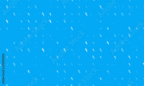 Seamless background pattern of evenly spaced white falling rocket symbols of different sizes and opacity. Vector illustration on light blue background with stars